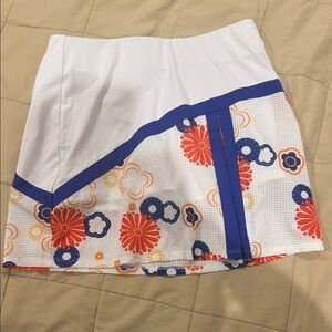 Floral Patterned White and Blue Skirt